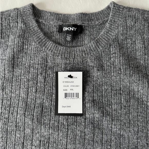 DKNY Rib Knit Sweater in Heather Grey Plus Size XXL - Picture 5 of 8